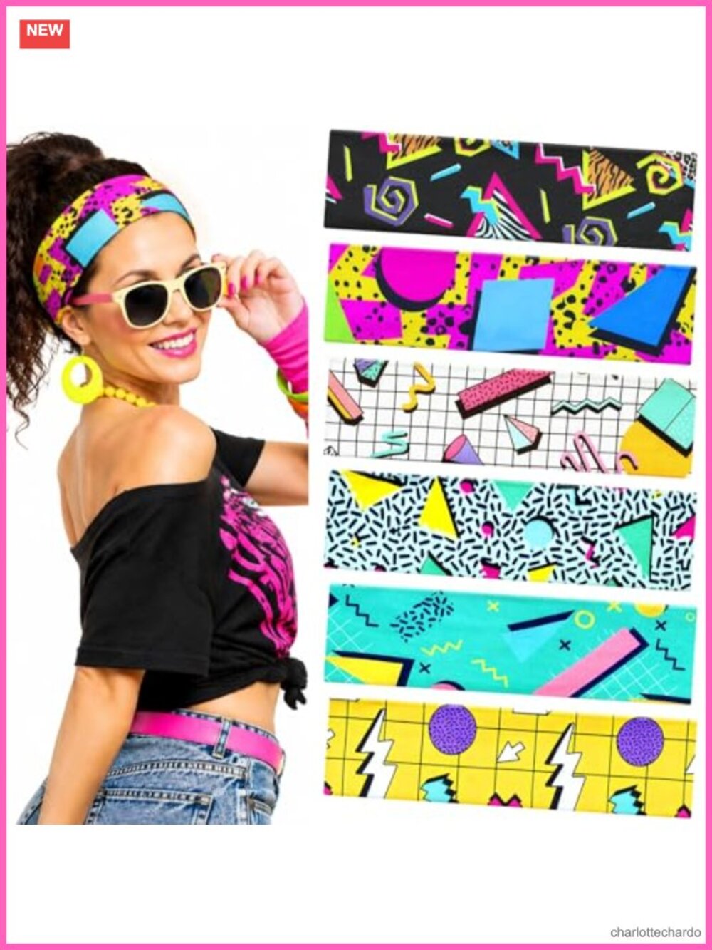 6 Pack Neon Elastic Headbands for Women 80s 90s Vintage Yoga Makeup Workout